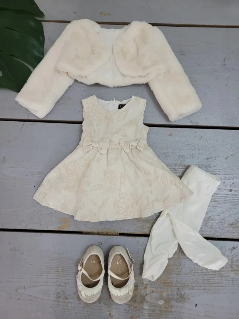 Baby-Set aus Kunstfell-Partykleid und Weste