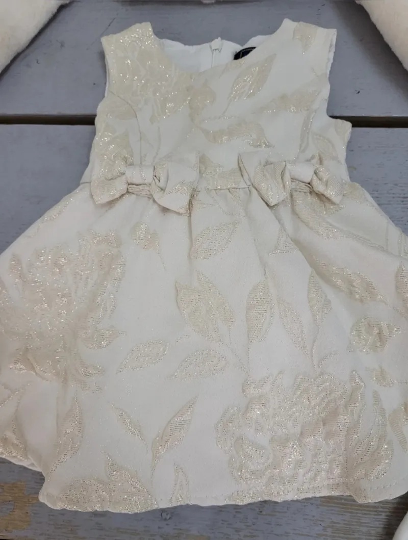 Baby-Set aus Kunstfell-Partykleid und Weste
